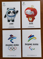 Emblem & Mascot,CN 20 Set Of 4 Beijing Winter Olympic Winter Paralympic Games Commemorative Pre-stamped Cards In Folder - Winter 2022: Peking