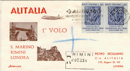 1959- Raccomandato Affrancato Coppia L.60 Visita Dello Sciah Con Bollo Alitalia I Collegamento Aereo Rimini-Londra - Altri