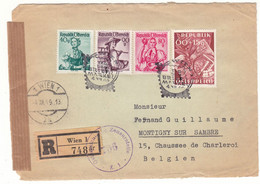 Autriche - Devant De Lettre Recom De 1949 - Oblit Wien - Exp Vers Montignies Sur Sambre - Timbres Sur Timbres - 1945-60 Covers