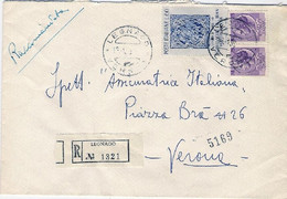 1959-busta Raccomandata Affrancata Coppia L.25 Siracusana+L.60 Scia' Di Persia - 1946-60: Storia Postale
