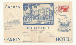 MENU HOTEL DE PARIS CANNES  AVEC 2 TP + CACHET DU 29/02/1946. - Menus