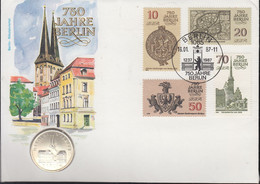 Offizieller Numisbrief-DDR 750 Jahre Berlin Mi 3023-26 ( Mit 5 Mark Münze) - 5 Marchi