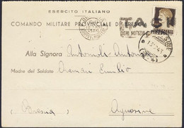 1943-esercito Italiano Comando Militare Provinciale Di Brescia Cartolina Precetto Annullo A Targhetta TACI - Zonder Classificatie