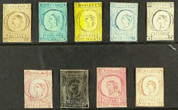 UNIQUE STAMP ART Circa 1861 - Nine Naively Hand-painted Stamp 'essays' In Different Colours, Showing Crude Head Of Queen - Other & Unclassified