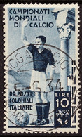 FOOTBALL 1934 ITALIAN COLONIES World Soccer Championship, The Key Value 10 Lire Blue, SG 80 (Sass. 50), Very Fine Used W - Unclassified
