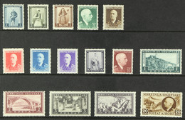 1939 Portrait & View Set, Mi 298/312, SG 351/65, Never Hinged Mint (15 Stamps) - Albania