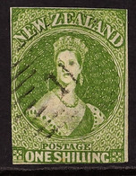 1855-57 1s Pale Yellow Green 'Chalon', Star Wmk, SG 3, Imperf With Two Clear Margins, Lightly Cancelled, Vibrant Colour, - Other & Unclassified