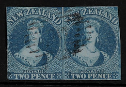 1855-58 2d Blue 'Chalon' Pair, No Wmk, Blue Paper, SG 5, Imperf With Into Margins On All Sides, Lightly Cancelled, A Fin - Other & Unclassified