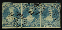 1857-63 2d Pale Blue 'Chalon', No Wmk, White Paper, SG 9, Imperf Strip Of Three With 2 Clear Margins, Lightly Cancelled, - Other & Unclassified