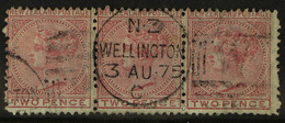 1875 2d Rose Side-face, Star Watermark, SG 179, Horizontal Strip Of Three With Neat Upright 1875 Wellington Duplex, A Sc - Other & Unclassified