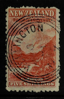 1902-07 5s Vermilion Mount Cook, Perf 11, Watermark Sideways, SG 317b, Fine Used. With RPS Certificate. - Other & Unclassified