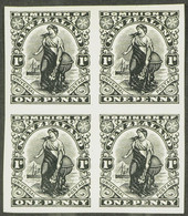 1908 PLATE PROOF 1d Universal, In Black On Gummed, Surfaced White Paper, Superb Mint BLOCK OF FOUR. - Other & Unclassified