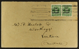 1913 Auckland Exhibition Â½d Green Pair, SG 412, Used On 1914 Cover To Australian. - Other & Unclassified