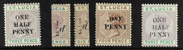 1891-92 Surcharges Complete Basic Set, SG 53/56, With Â½d On 3d (die I), Â½d On Half Of 6d (both Sides), 1d On 4d, Plus  - St.Lucia (...-1978)