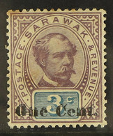 1889-92 1c On 3c Purple & Blue, SURCHARGE DOUBLE, SG 22a, Mint, Brownish Gum, Toned On Perfs At Top, Cat Â£700. - Sarawak (...-1963)