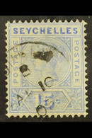 1897-1900 15c Ultramarine, Repaired 'S', SG 30, Fine Cds Used. - Seychellen (...-1976)