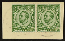 GREAT BRITAIN USED ON TRISTAN 1912 KGV 'Downey Head' Â½d Green Horizontal Pair, Tied On Piece By 1908 (Type I) Cachets,Â - Tristan Da Cunha