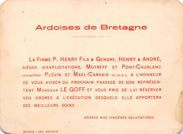 MAËL-CARHAIX - Carte D"avis De Passage Des " ARDOISES De BRETAGNE " La Firme " P. HENRY Fils & GENDRE " - PLEVIN - Autres & Non Classés