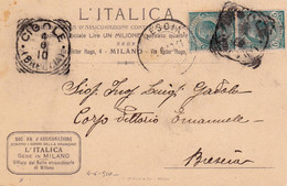 1910- Cartolina Ditte Di Assicurazione "L'Italica" Annullo Tondo Riquadrato Di Cigole Brescia - Altri