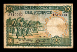 Congo Belga Belgium 10 Francs 1941 Pick 14 BC+ F+ - Belgian Congo Bank