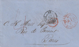 1867 -  London Paid Cover To Paris, France - Entry Through Calais - PD - Postmark Collection