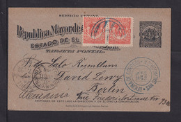 1898 - 1 C. Ganzsache Mit Paar 1 C. Paar Zufrankiert Ab San Salvador Nach Berlin - El Salvador