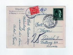 1938 3. Reich Reichsparteitag Nürnberg Farbige Propagandakarte Festpostkarte Mit EF Mi 671 SST + 25 RP Nachporto -> CH - Briefe U. Dokumente