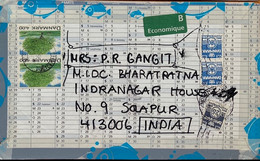 DENMARK 2002, TREE, NATURE ,VIGNETTE ECOMIQUE GREEN LABEL,5 STAMPS USED COVER TO INDIA - Cartas & Documentos