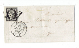 Lettre Sans Texte - TP N°3"h" Noir Intense - OB GRILLE + CàD Type 14 - St SEINE 22 Janv 1850 Côte D'Or - TB - 1849-1876: Classic Period