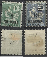 Colonie ALEXANDRIE 2 Timbres CL/A INDICE 4 Perforé Perforés Perfins Perfin - Sonstige & Ohne Zuordnung