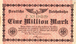 Germany:Deutsche Reichsbahn 1 Million Mark 1923 - Ohne Zuordnung