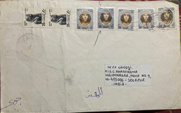 EGYPT 2002,MONUMENT,STATUE LADY,WOMEN,ERROR HAIR COLOUR, 7 STAMPS COVER USED TO INDIA - Lettres & Documents