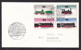 Germany Berlin: Cover 1975, 4 Youth Charity Stamps, Train, Steam Locomotive, Transport, First Day Cancel (traces Of Use) - Covers & Documents