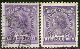 BRASIL – BRAZIL 2 Sellos Diferentes Filigranas LIBERTAD X 500 Reis Años 1918-19 – Valorizados En Catálogo € 68,00 - Oblitérés