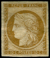 * FRANCE - Poste - 1, Belles Marges, Signé + Certificat Calves: 10c. Bistre S. Jaune - 1849-1850 Cérès