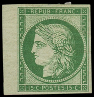 * FRANCE - Poste - 2e, Réimpression De 1862, Bdf (forte *, 3 Pts Clairs): 15c. Vert Clair - 1849-1850 Ceres