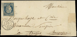 LET FRANCE - Poste - 4, Grandes Marges (4 Amorces De Voisins), Obl étoile Sur Lettre Cad Paris 21/5/52: 25c. Bleu - 1849-1876: Periodo Classico