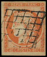 O FRANCE - Poste - 5, Obl Grille, Signé Calves: 40c. Orange - 1849-1850 Cérès