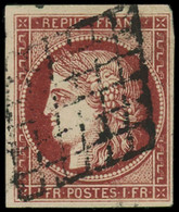 O FRANCE - Poste - 6, Oblitération Grille, Signé Calves (infime Pli D'angle): 1f. Carmin - 1849-1850 Cérès