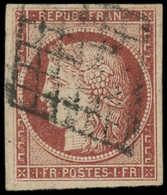 O FRANCE - Poste - 6B, Signé Scheller, Belles Marges: 1f. Carmin-brun - 1849-1850 Cérès