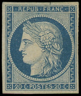 (*) FRANCE - Poste - 8, Non émis, Signé + Certificat Scheller (petite Fente En Marge Supérieure): 20c. Bleu Sur Jaunâtre - 1849-1850 Ceres