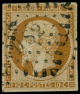 O FRANCE - Poste - 9, Oblitéré "DS2", Signé Roumet: 10c. Bistre S. Jaune - 1852 Louis-Napoléon