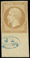 * FRANCE - Poste - 13A, Type I, Signé Calves, Bdf Avec Cachet "T.P. Contrôle" (pli): 10c. Bistre - 1853-1860 Napoléon III.