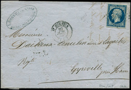 LET FRANCE - Poste - 14Ad, Sur Lettre Du 27 Juillet 1855, Signée Scheller, TB: 20c. Bleu Foncé S. Vert - 1849-1876: Klassieke Periode