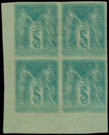 (*) FRANCE - Poste - 75, Bloc De 4 Non Dentelé, Double Impression (feuille De Passe): 5c. Vert Sage - 1876-1898 Sage (Type II)