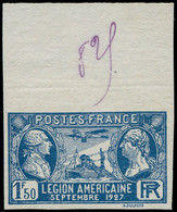 ** FRANCE - Poste - 245a, Non Dentelé Haut De Feuille, Signé Calves: 1.50f. Légion Américaine - Ungebraucht