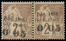 (*) GUYANE - Poste - 2a, En Paire, Surcharge Au Type II: 0.05 Sur 2c. De 1881 - Unused Stamps