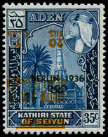 ** ADEN KATHIRI - Poste - Michel 69S, Surcharge "Berlin 1936" Noire, Variété Surcharge Orange "20f." Renversée (tirage 5 - Aden (1854-1963)