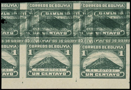 * BOLIVIE - Poste - 105, Bloc De 4 Non Dentelé, Double Impression Dont Une Renversée: 1c. Mont Potosi - Bolivien