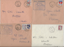 4 LETTRES AFFRANCHISSEMENT DIVERS - TOUTES OBLITEREES CACHET HEXAGONAL L'HERBAUDIERE VENDEE -1964 - Manual Postmarks